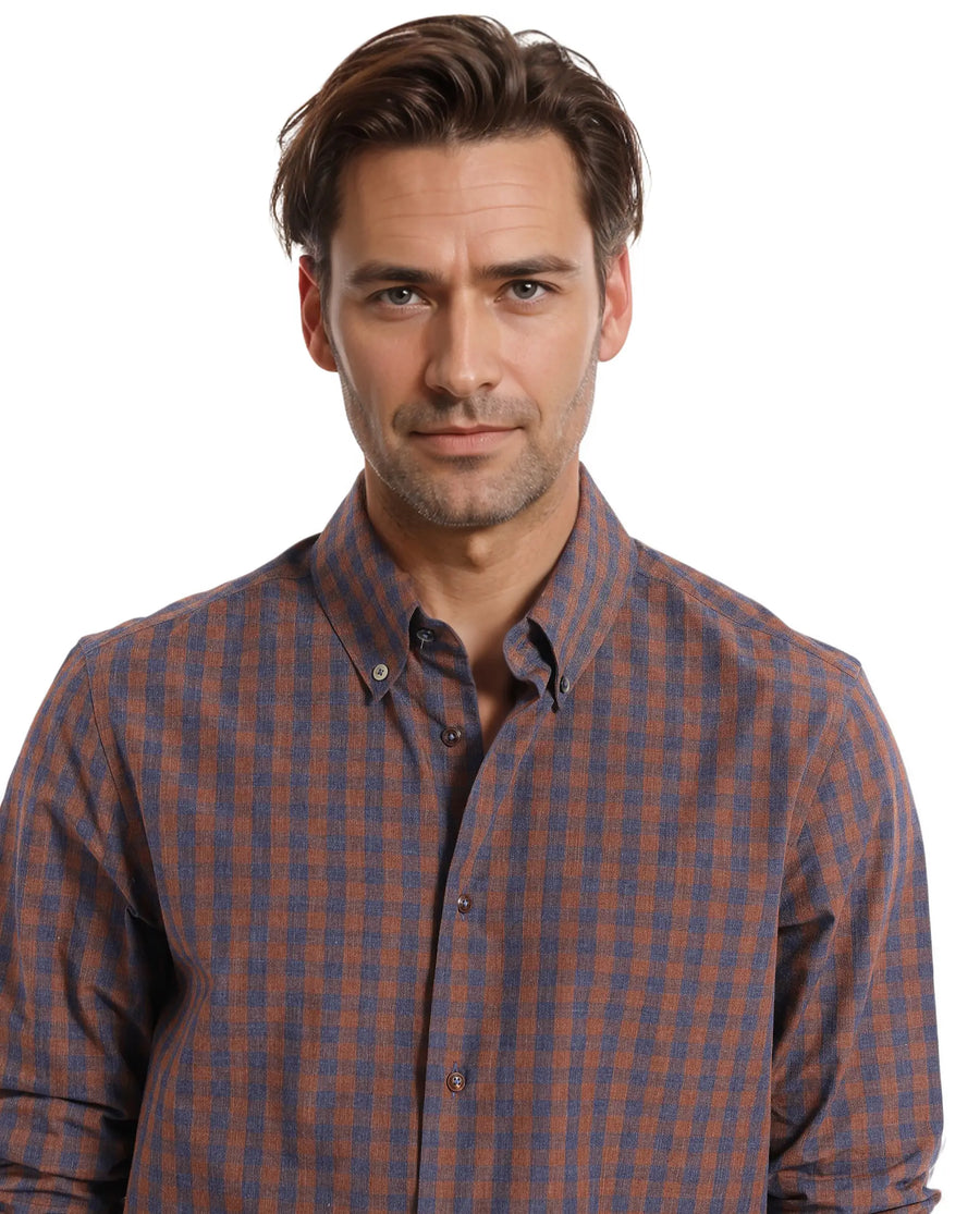 Rare Rabbit Men's Rettos Dark Brown Cotton Checked Print Regular Fit Full Sleeve Collared Shirt