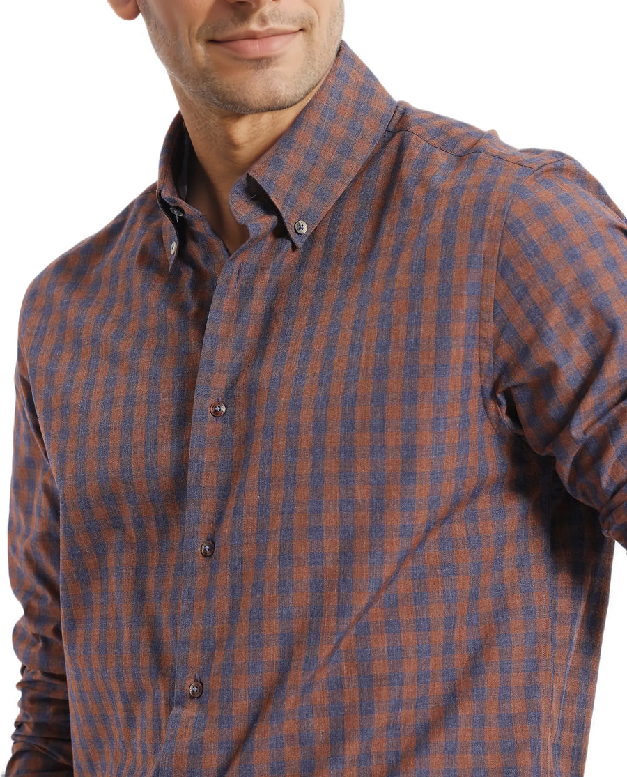 Rare Rabbit Men's Rettos Dark Brown Cotton Checked Print Regular Fit Full Sleeve Collared Shirt