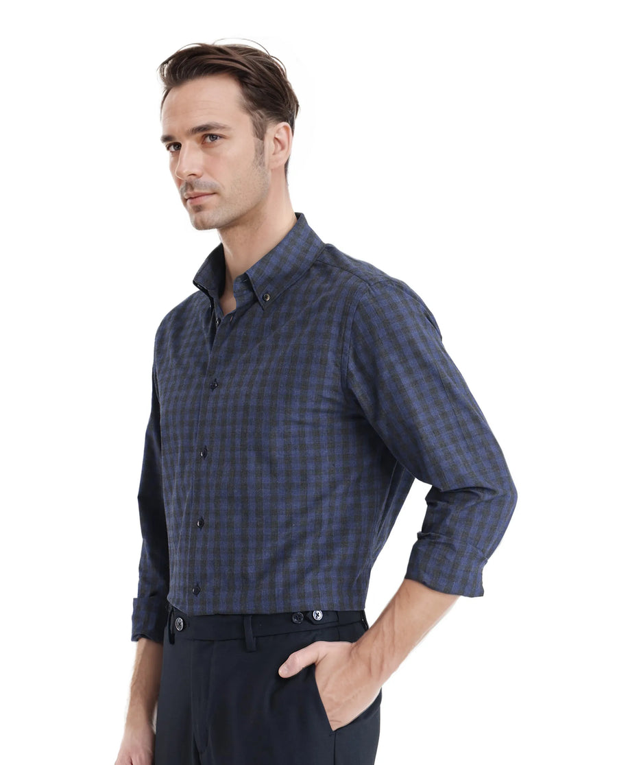Rare Rabbit Men's Checked Print Oversized Fit Full Sleeve Collared Shirt