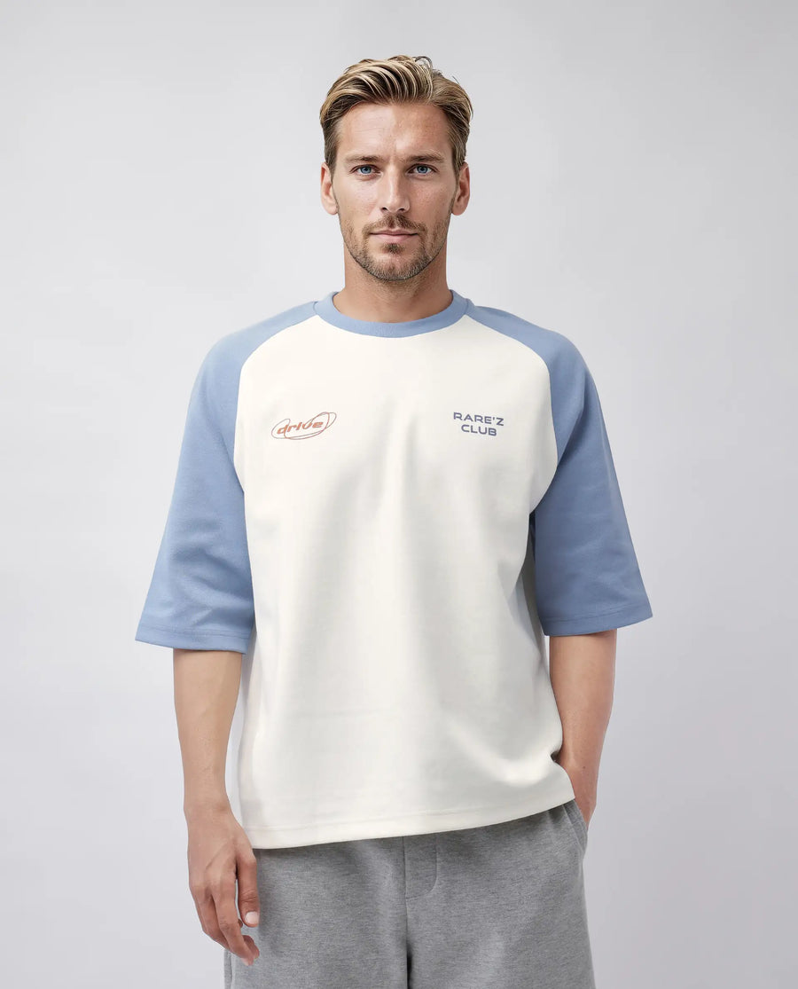 Rare Rabbit Men's Revalo Blue Cotton Blend Graphic Print Oversized Fit Half Sleeve Crew Neck T-Shirt