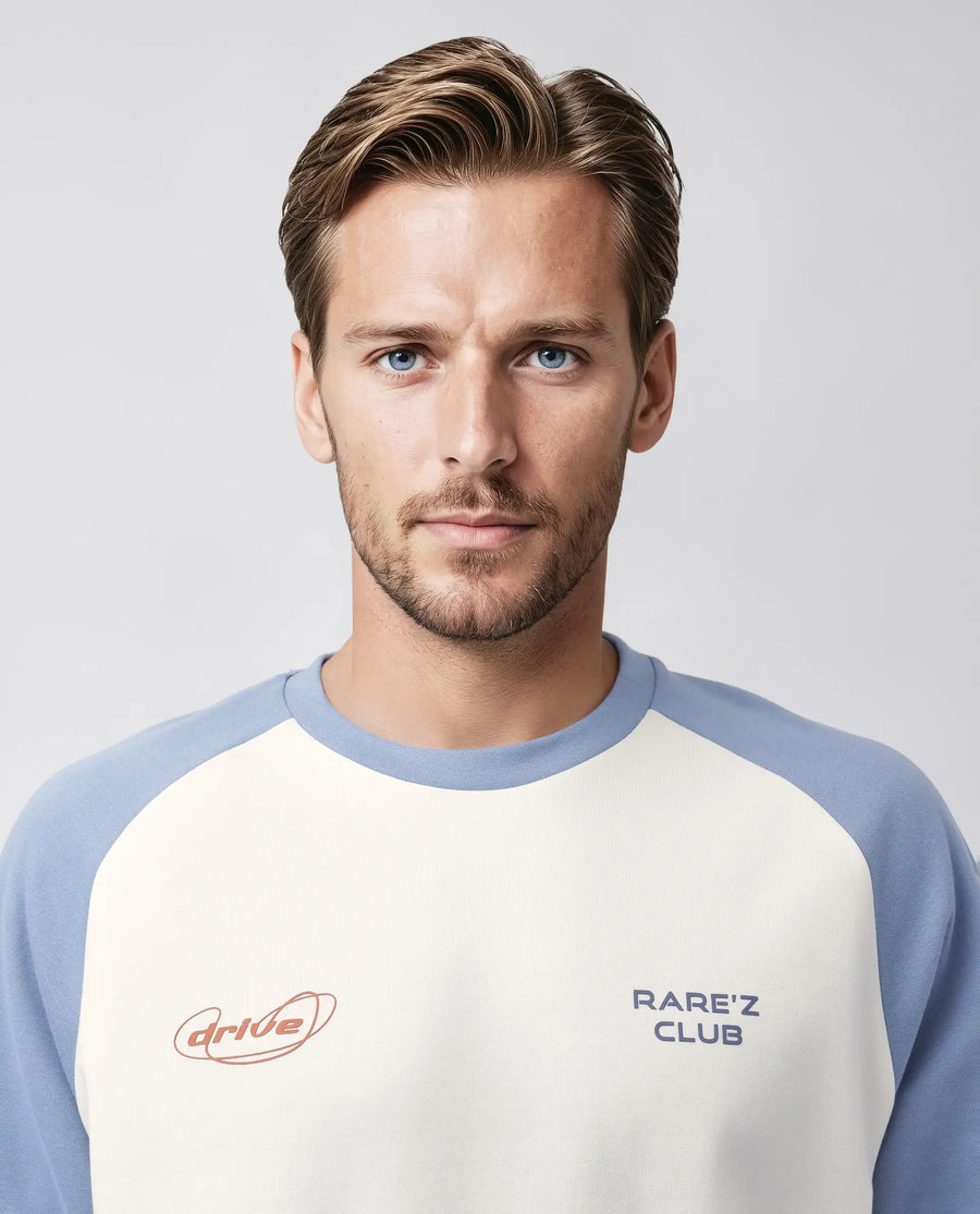 Rare Rabbit Men's Revalo Blue Cotton Blend Graphic Print Oversized Fit Half Sleeve Crew Neck T-Shirt