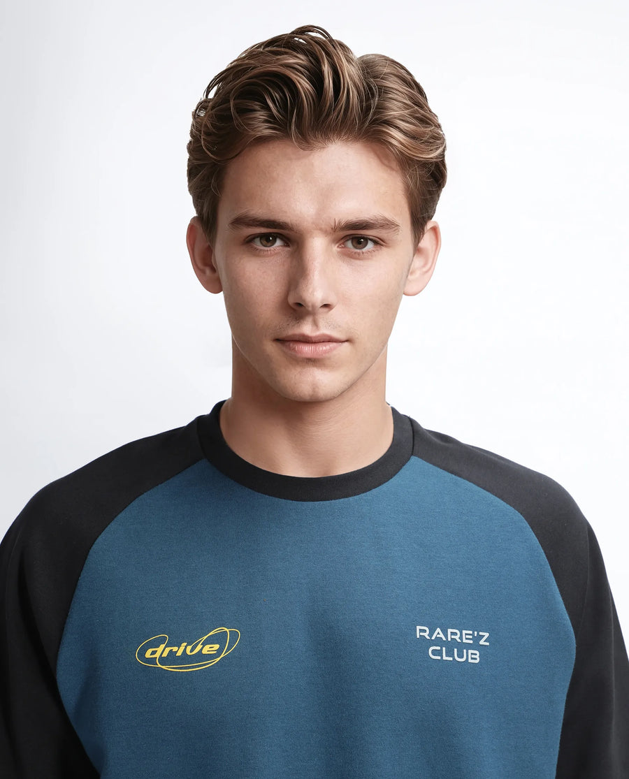 Rare Rabbit Men's Revalo Teal Cotton Blend Graphic Print Oversized Fit Half Sleeve Crew Neck T-Shirt