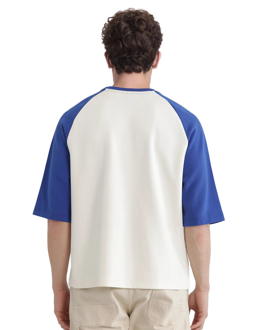 Rare Rabbit Men's Reva Off White Cotton Blend Hd Print Oversized Fit Half Sleeve Crew Neck T-Shirt
