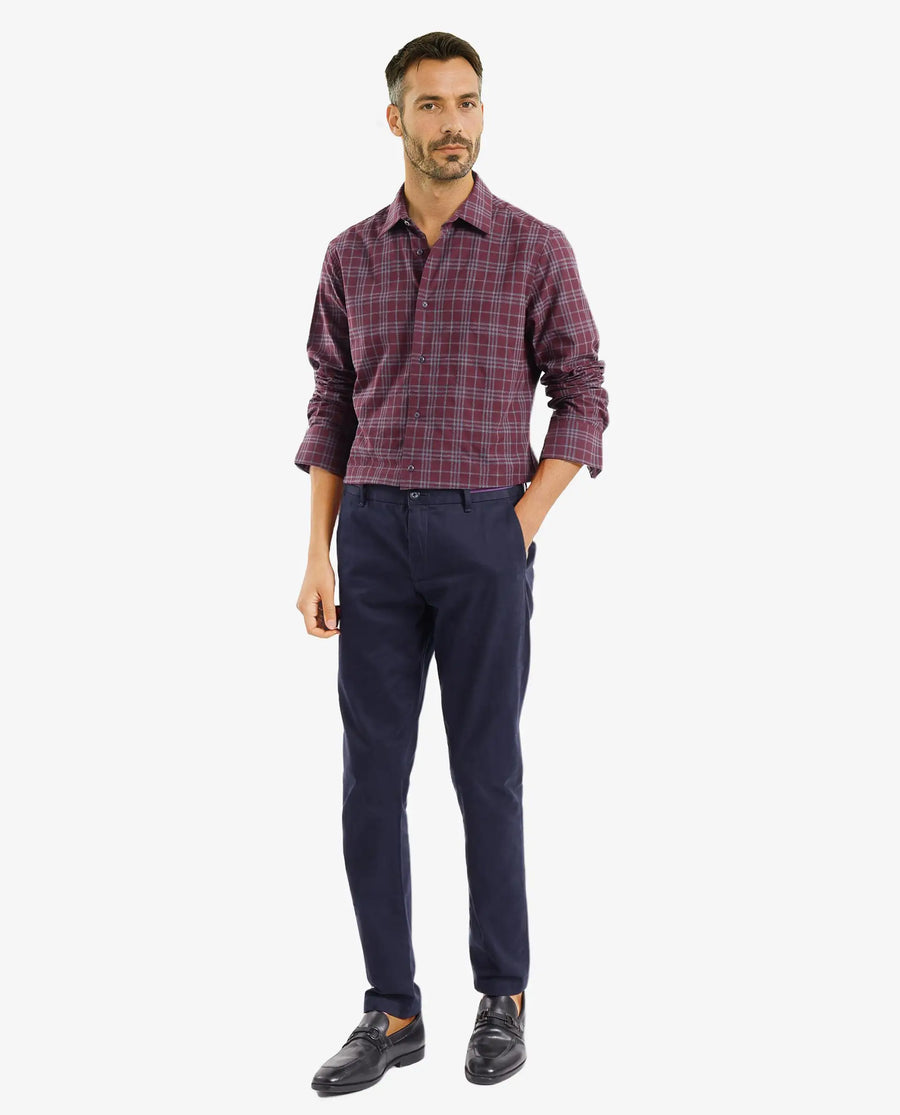 Rare Rabbit Men's Revers Maroon Cotton Checked Print Regular Fit Full Sleeve Collared Shirt