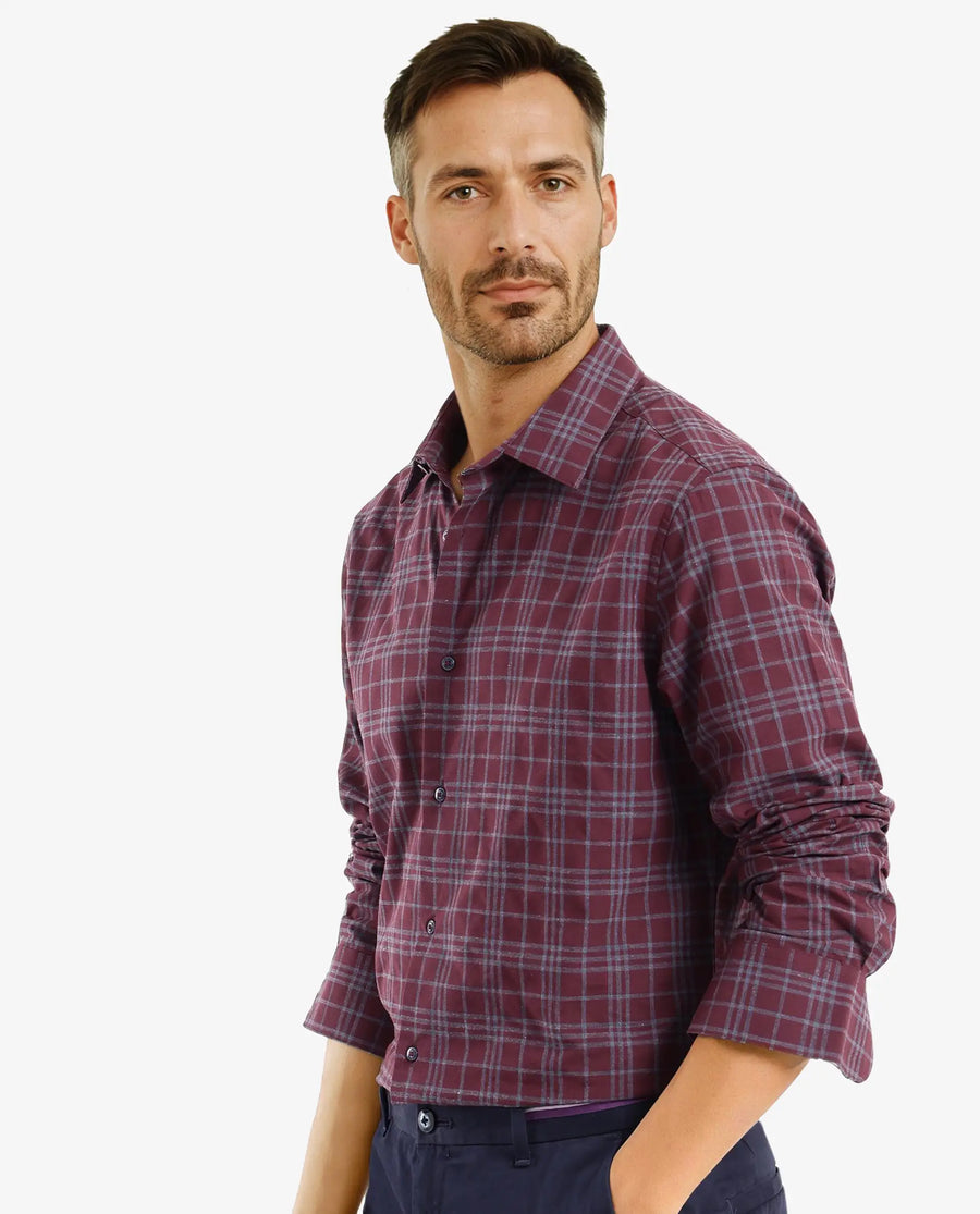 Rare Rabbit Men's Revers Maroon Cotton Checked Print Regular Fit Full Sleeve Collared Shirt