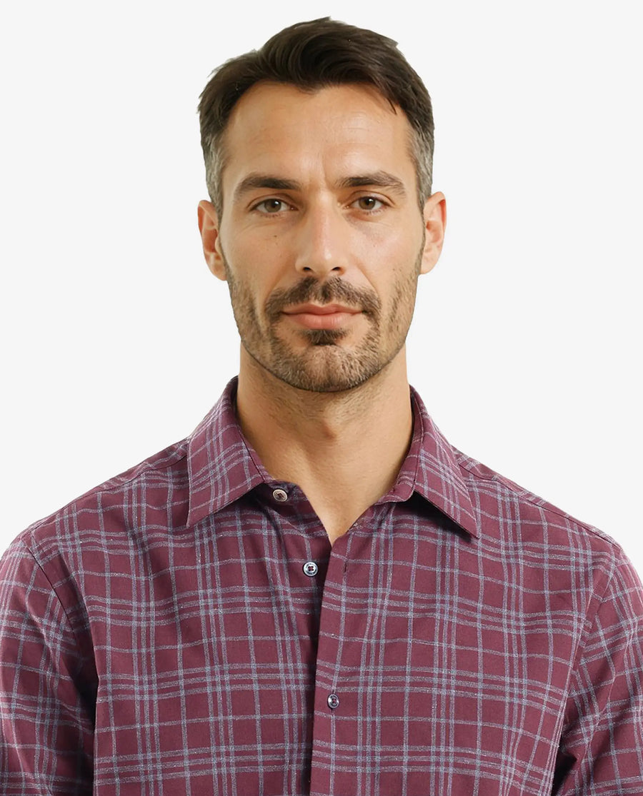 Rare Rabbit Men's Revers Maroon Cotton Checked Print Regular Fit Full Sleeve Collared Shirt