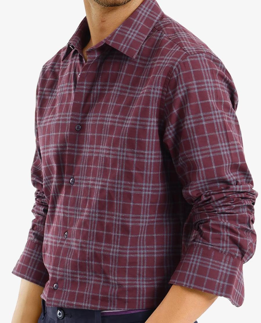 Rare Rabbit Men's Revers Maroon Cotton Checked Print Regular Fit Full Sleeve Collared Shirt