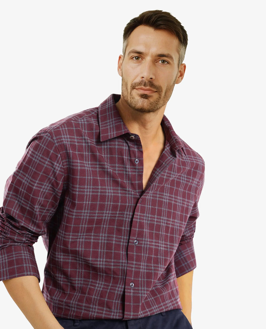 Rare Rabbit Men's Revers Maroon Cotton Checked Print Regular Fit Full Sleeve Collared Shirt