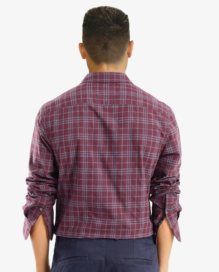 Rare Rabbit Men's Revers Maroon Cotton Checked Print Regular Fit Full Sleeve Collared Shirt