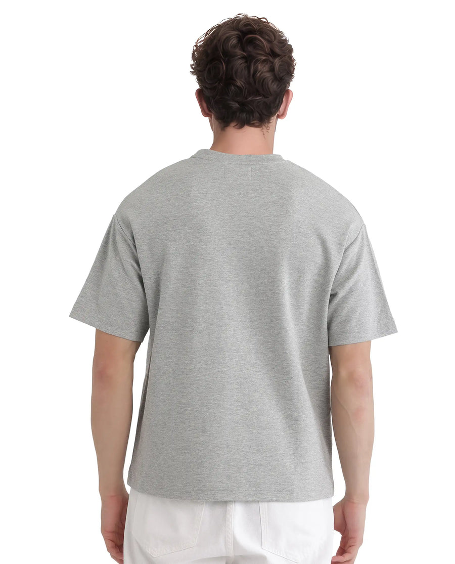 Rare Rabbit Men's Rexo Melange Grey Cotton Blend Graphic Print Oversized Fit Half Sleeve Crew Neck T-Shirt