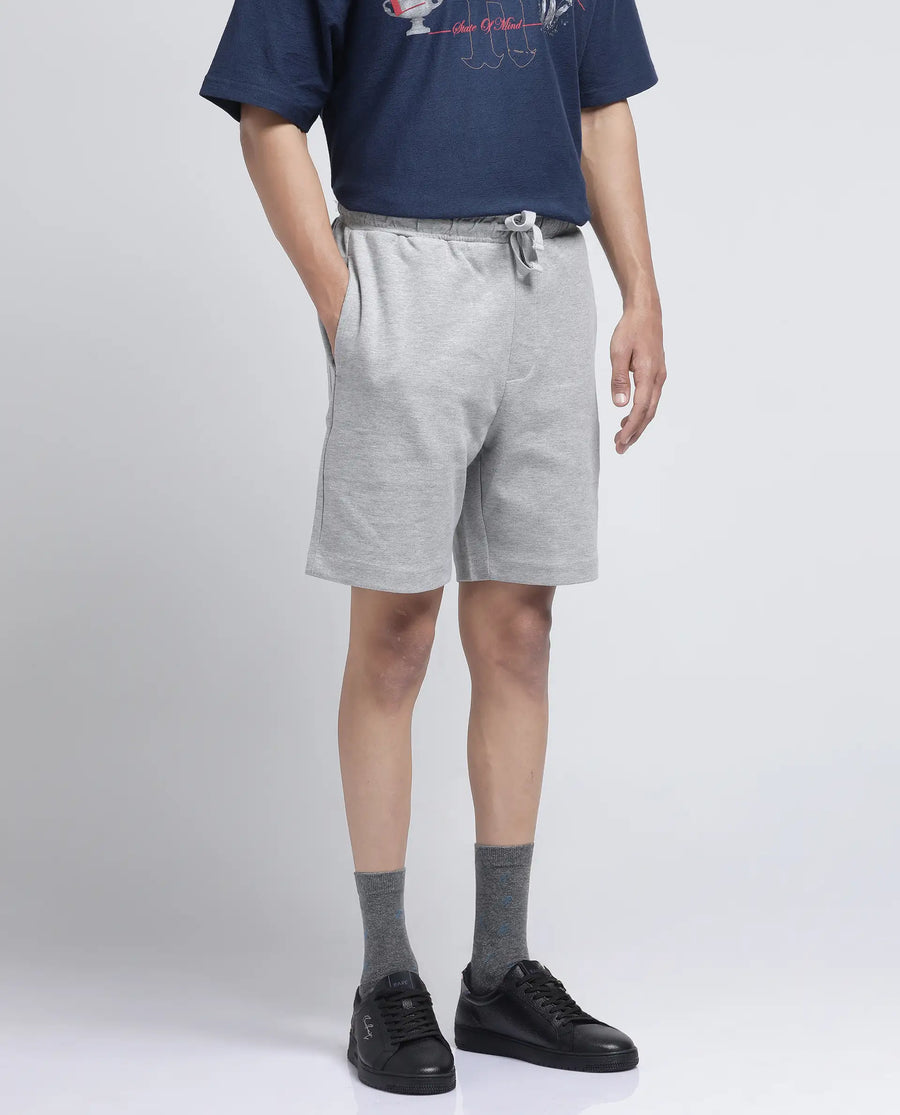 Rare Rabbit Men's Rexon Grey Cotton Blend Plain Relaxed Fit Shorts