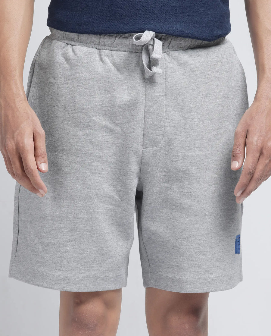 Rare Rabbit Men's Rexon Grey Cotton Blend Plain Relaxed Fit Shorts
