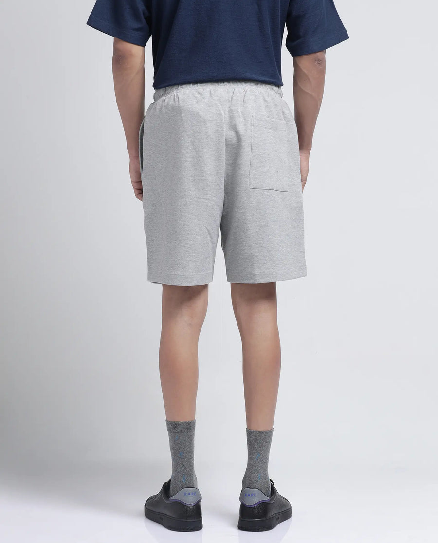 Rare Rabbit Men's Rexon Grey Cotton Blend Plain Relaxed Fit Shorts