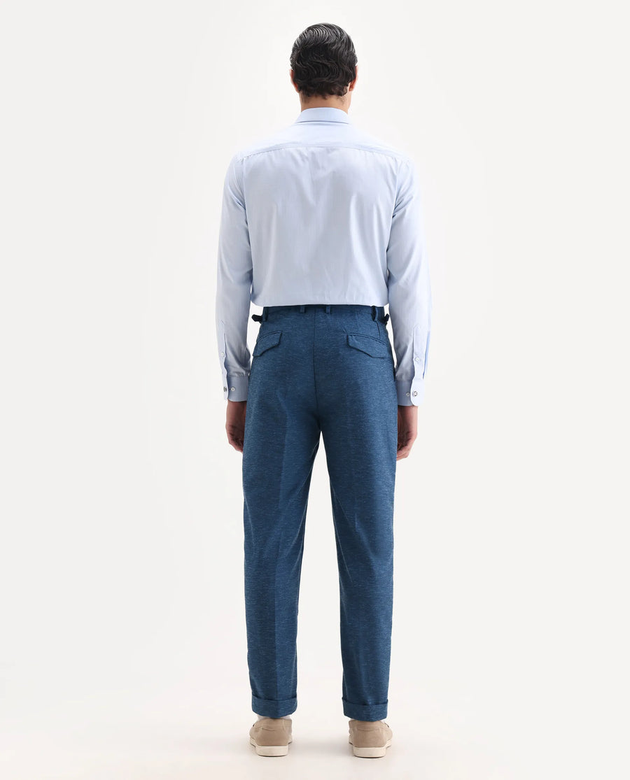 Rare Rabbit Men's Rhesa Dark Teal Linen Blend Plain Relaxed Fit Trouser