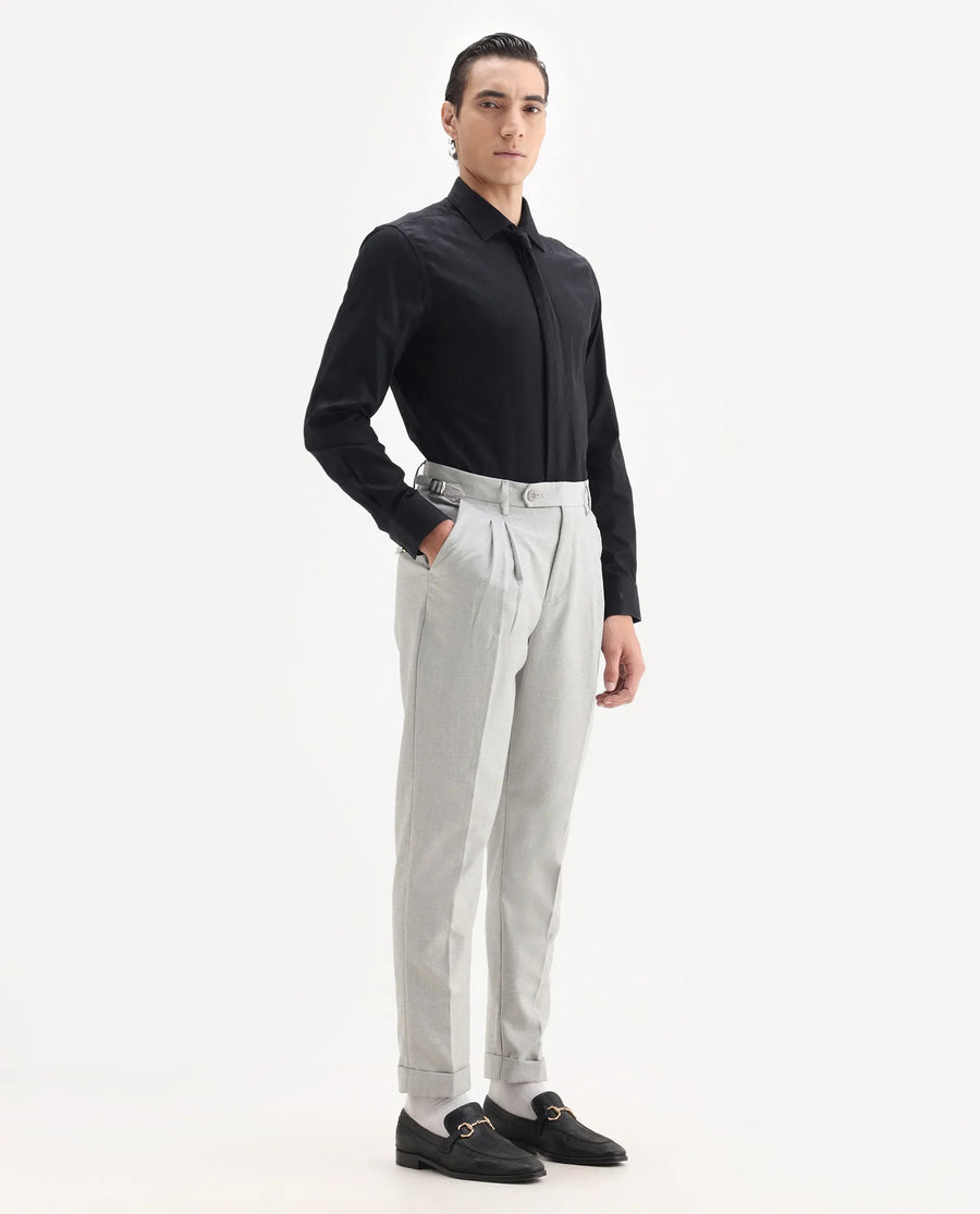 Rare Rabbit Men's Rhesa Grey Linen Blend Plain Relaxed Fit Trouser