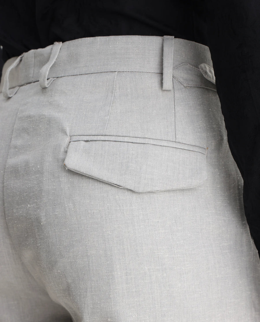 Rare Rabbit Men's Rhesa Grey Linen Blend Plain Relaxed Fit Trouser