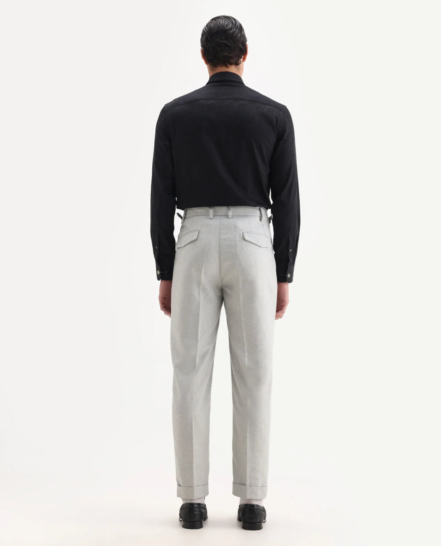 Rare Rabbit Men's Rhesa Grey Linen Blend Plain Relaxed Fit Trouser