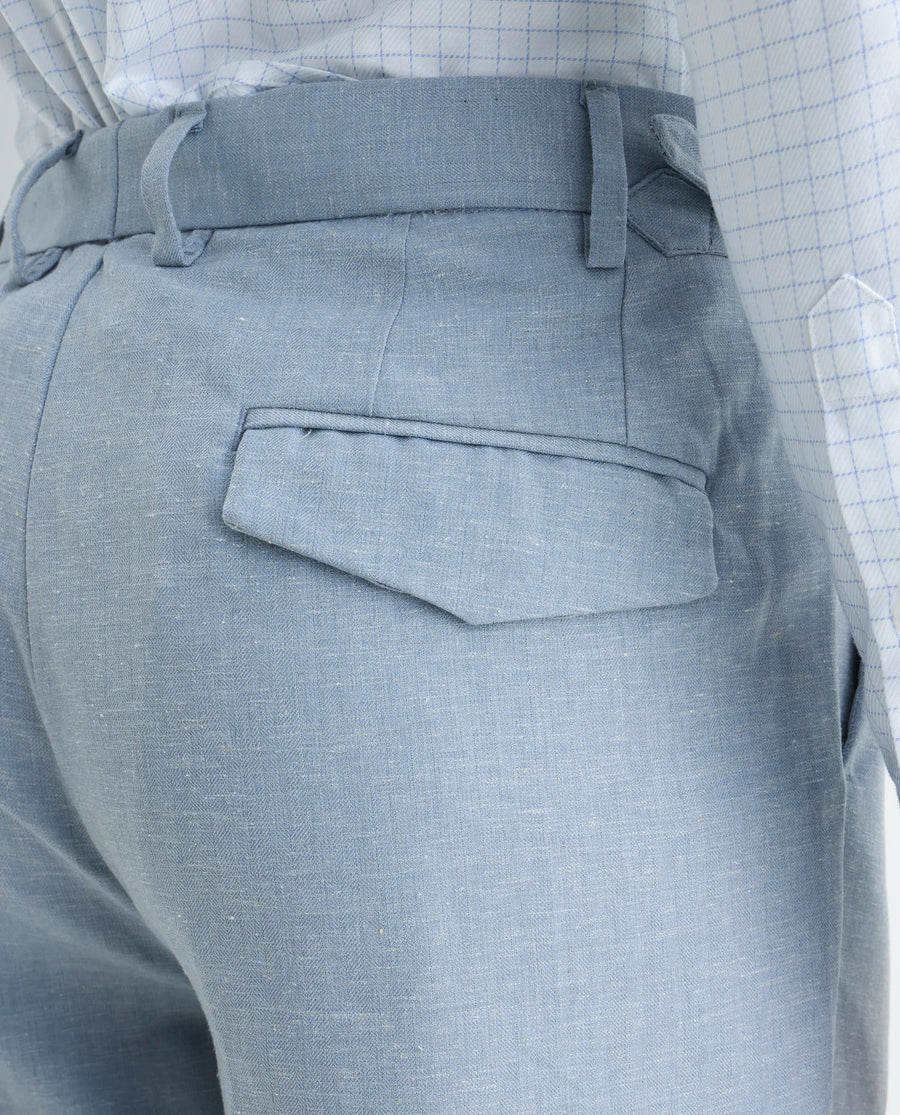 Rare Rabbit Men's Rhesa Light Blue Linen Blend Plain Relaxed Fit Trouser