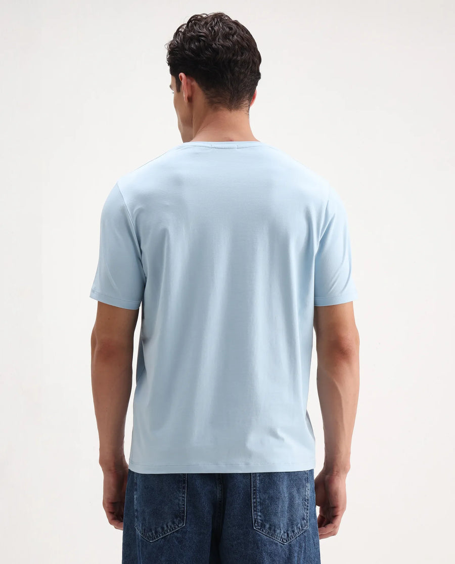 Rare Rabbit Men's Rhod Light Blue Cotton Blend Graphic Print Regular Fit Half Sleeve Crew Neck T-Shirt