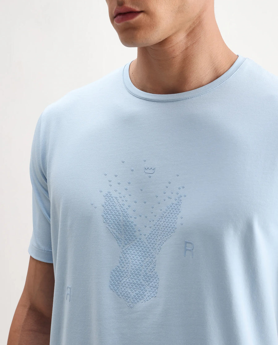 Rare Rabbit Men's Rhod Light Blue Cotton Blend Graphic Print Regular Fit Half Sleeve Crew Neck T-Shirt