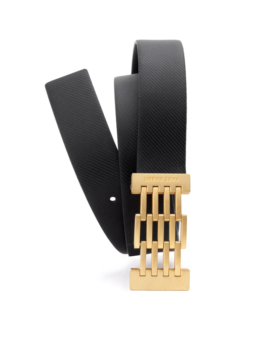 Rare Rabbit Men's Ribs Black Belt Leather