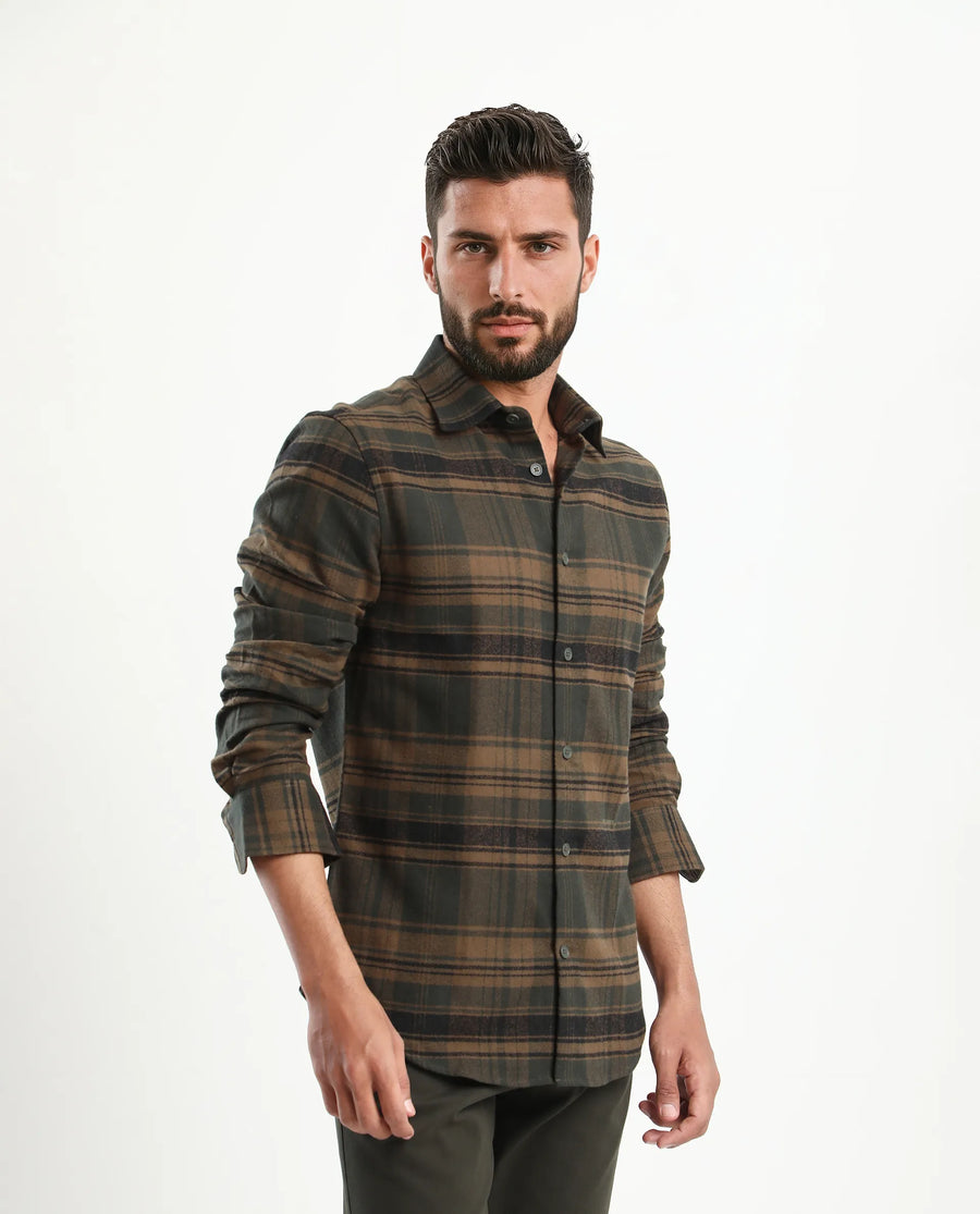 Rare Rabbit Men's Ricl Brown Cotton Checked Print Regular Fit Full Sleeve Collared Shirt