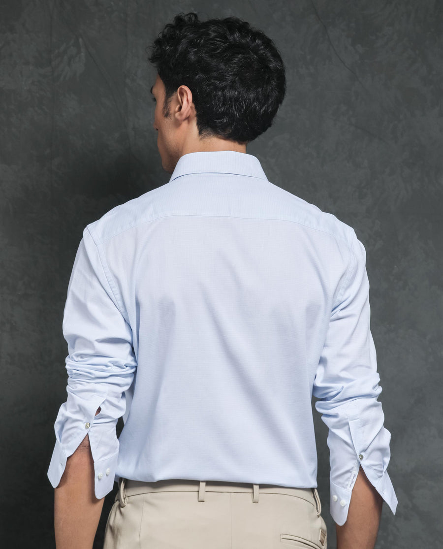 Rare Rabbit Men's Ridge Light Blue Cotton Checked Print Tailored Fit Full Sleeve Collared Shirt