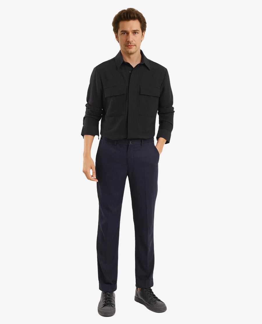 Rare Rabbit Men's Rimal Black Viscose Blend Plain Regular Fit Full Sleeve Collared Shirt