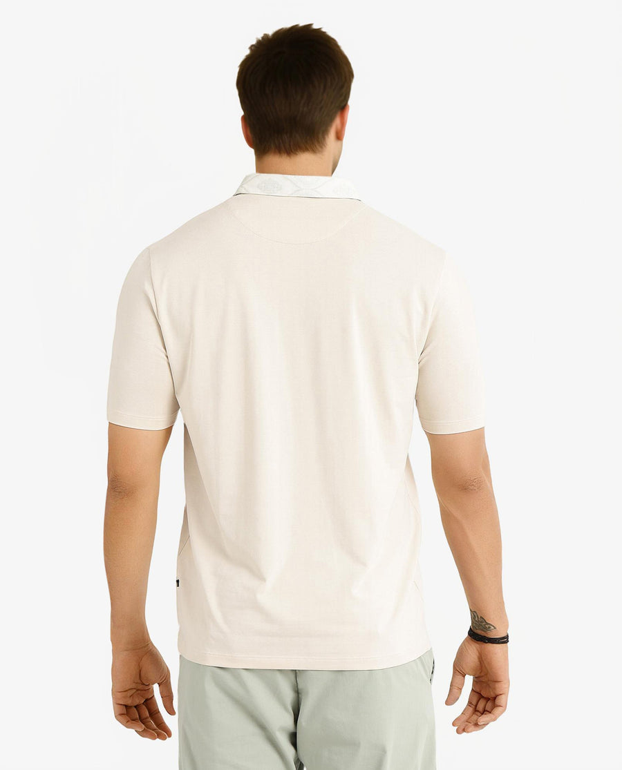 Rare Rabbit Men's Ringer-2 Off White Cotton Plain Regular Fit Half Sleeve Polo