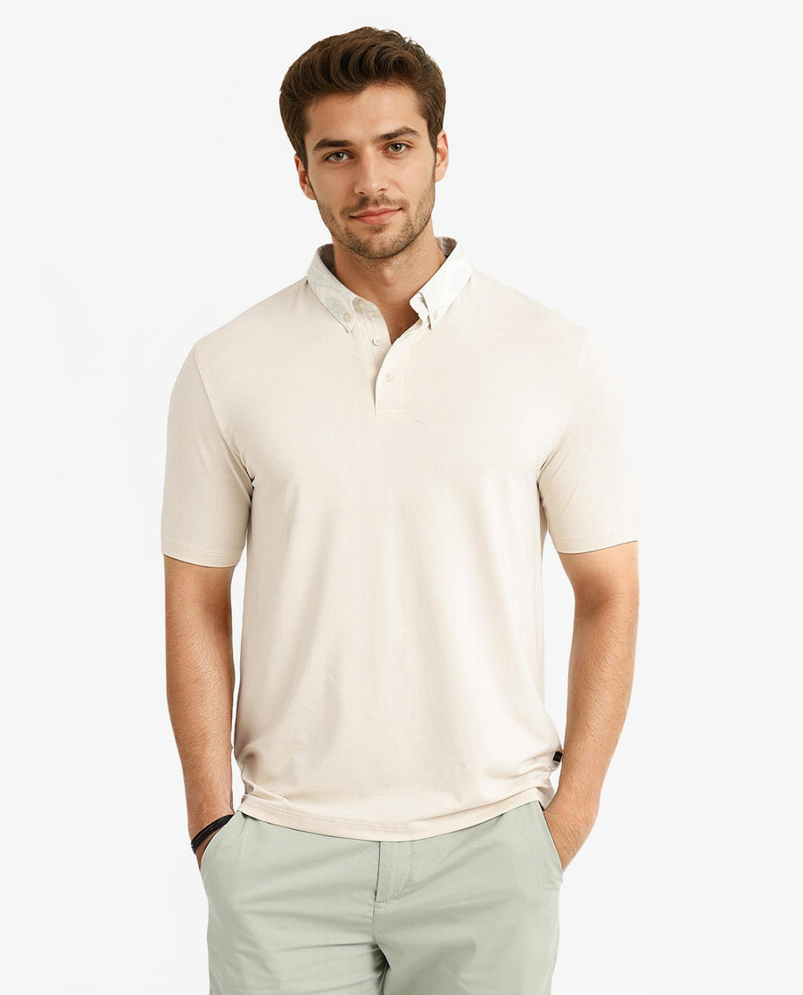 Rare Rabbit Men's Ringer-2 Off White Cotton Plain Regular Fit Half Sleeve Polo