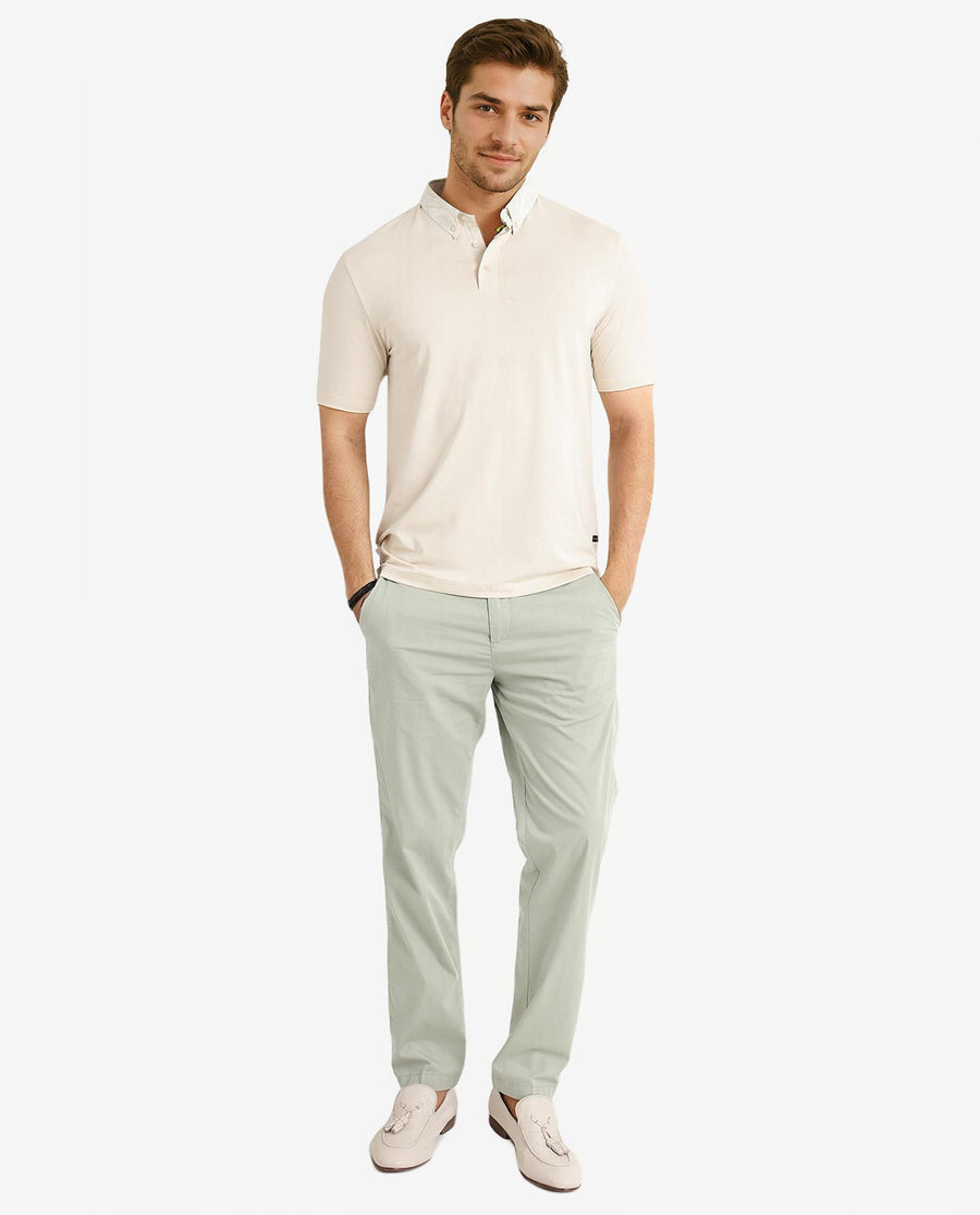 Rare Rabbit Men's Ringer-2 Off White Cotton Plain Regular Fit Half Sleeve Polo