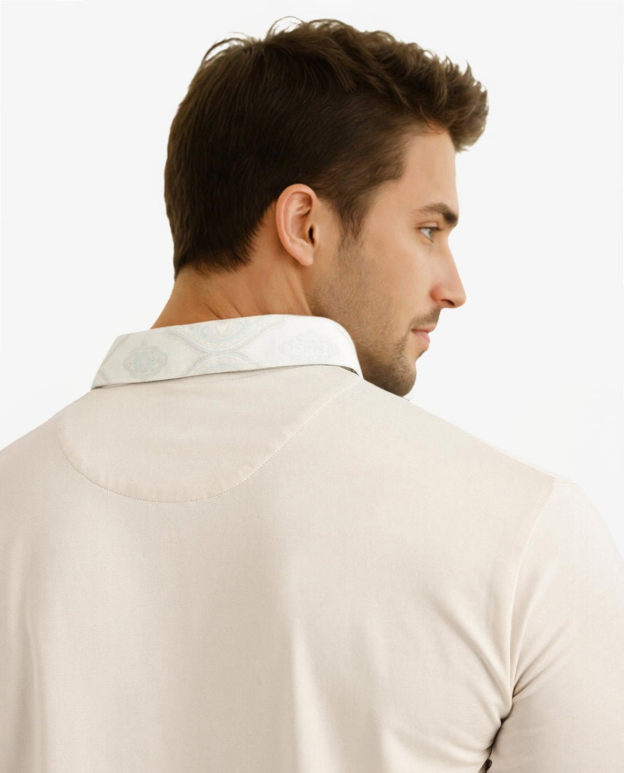 Rare Rabbit Men's Ringer-2 Off White Cotton Plain Regular Fit Half Sleeve Polo