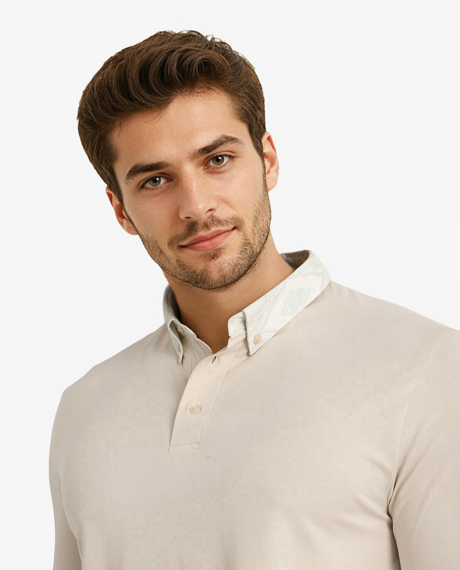 Rare Rabbit Men's Ringer-2 Off White Cotton Plain Regular Fit Half Sleeve Polo