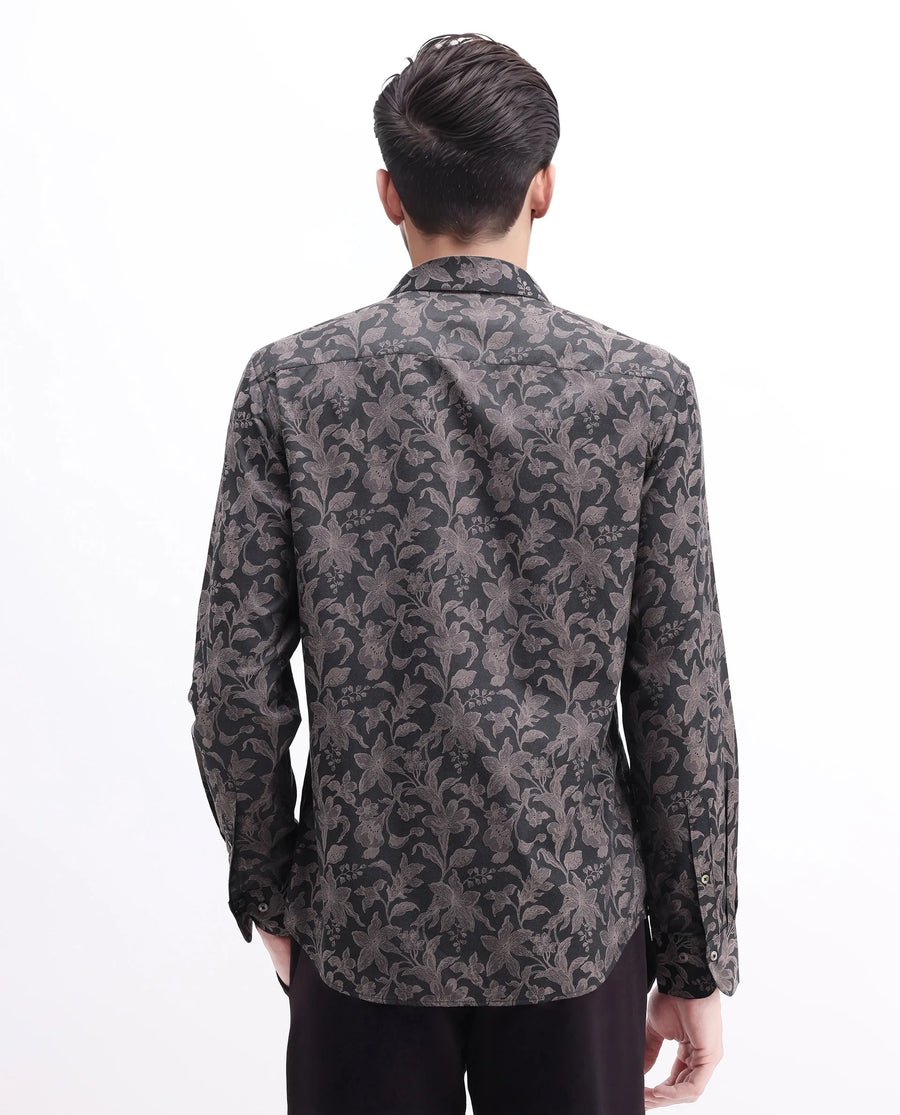 Rare Rabbit Men's Ringer-S Dusky Pink Cotton Jacquard Regular Fit Full Sleeve Collared Shirt