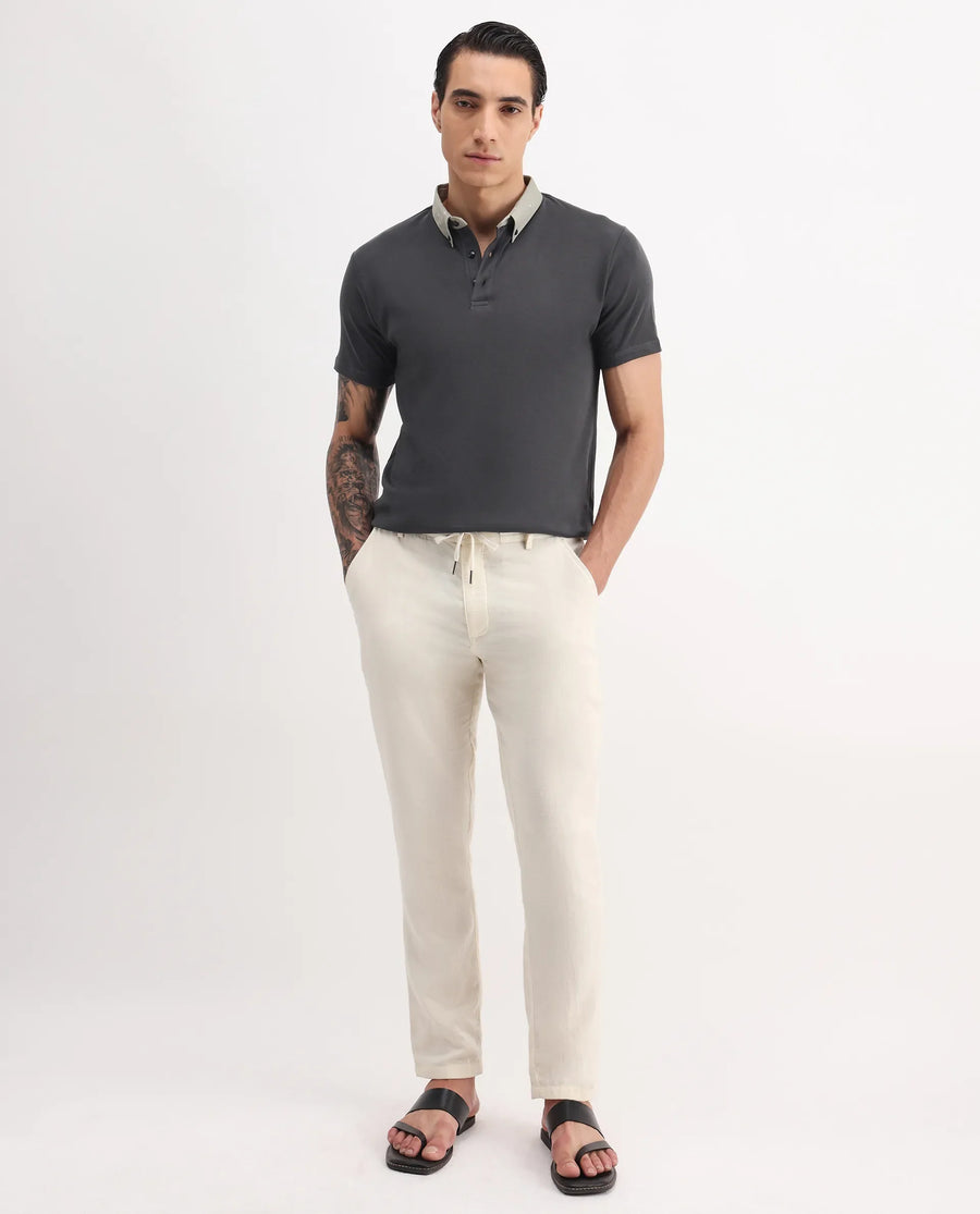 Rare Rabbit Men's Ringer-1 Olive Cotton Printed Regular Fit Half Sleeve Polo