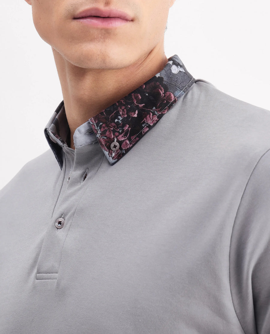 Rare Rabbit Men's Ringer2 Grey Cotton Printed Regular Fit Half Sleeve Polo
