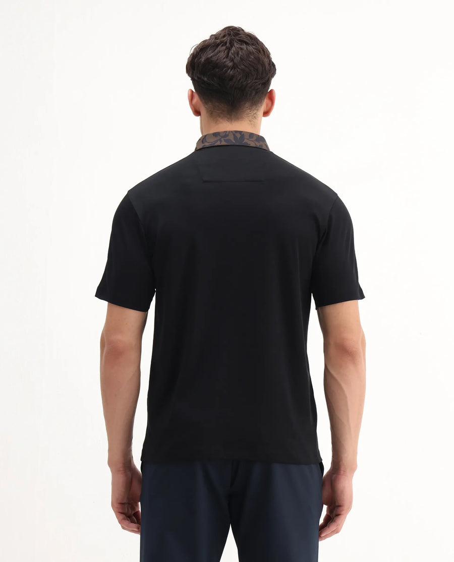 Rare Rabbit Men's Ringer-A25 Black Cotton Plain Regular Fit Half Sleeve Polo