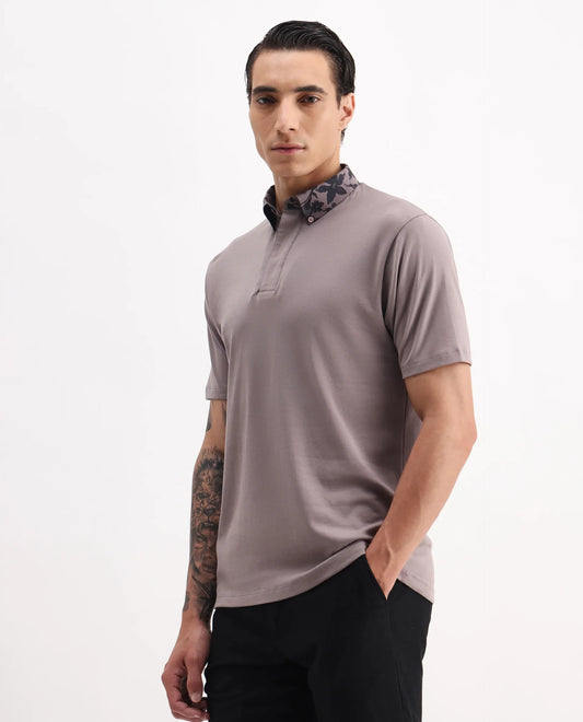 Rare Rabbit Men's Ringer-A25 Dusky Pink Cotton Plain Regular Fit Half Sleeve Polo