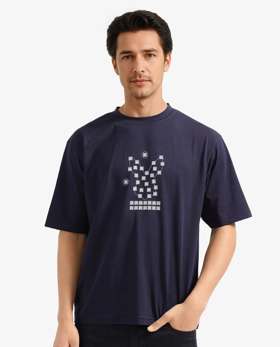 Rare Rabbit Men's Cotton Graphic Print Regular Fit Half Sleeve Crew Neck T-Shirt