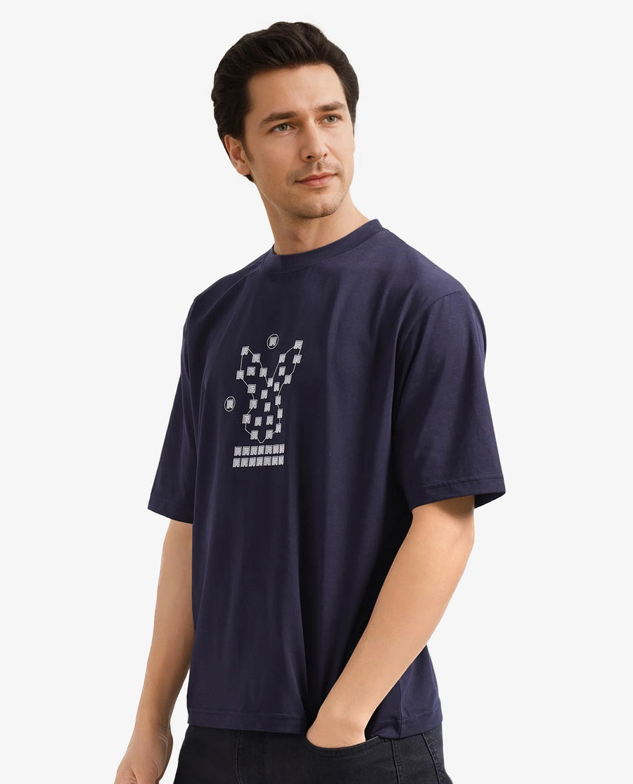 Rare Rabbit Men's Cotton Graphic Print Regular Fit Half Sleeve Crew Neck T-Shirt