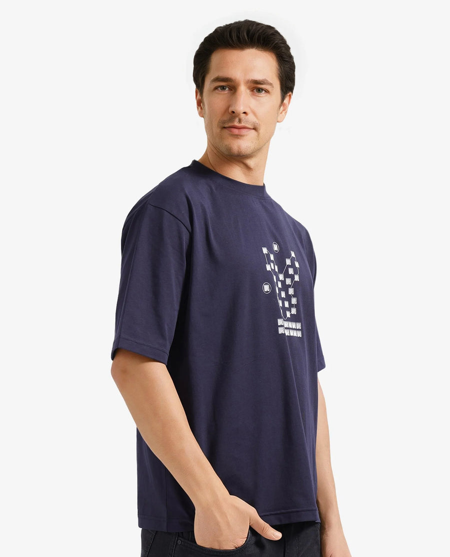 Rare Rabbit Men's Cotton Graphic Print Regular Fit Half Sleeve Crew Neck T-Shirt