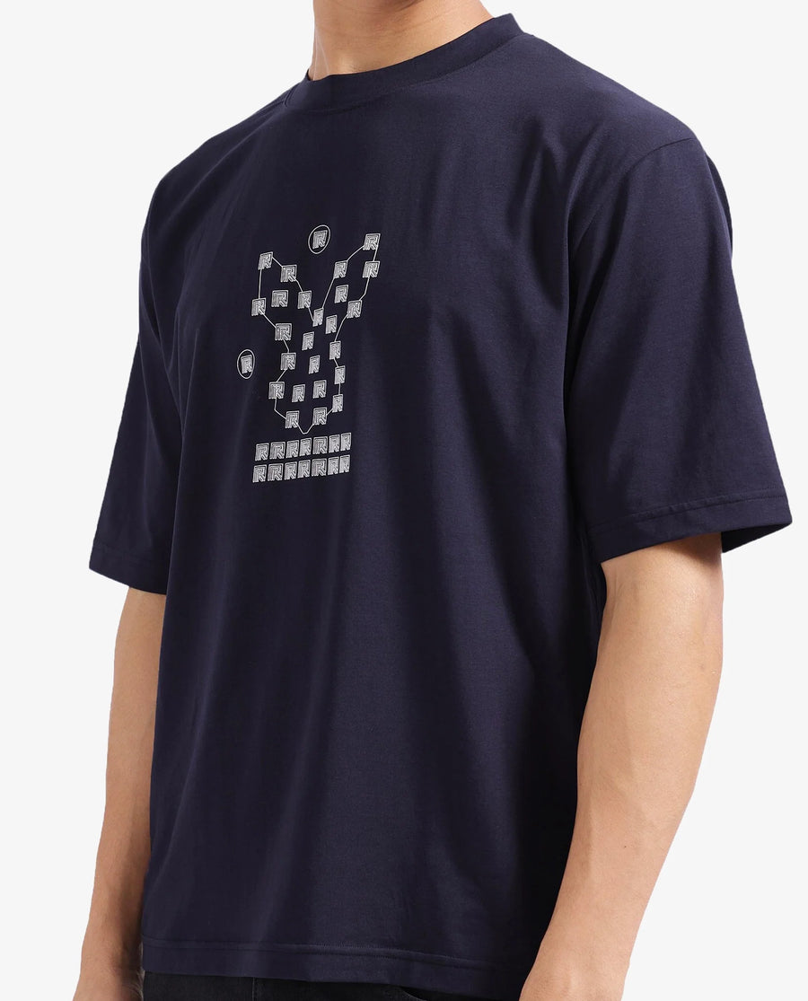 Rare Rabbit Men's Cotton Graphic Print Regular Fit Half Sleeve Crew Neck T-Shirt