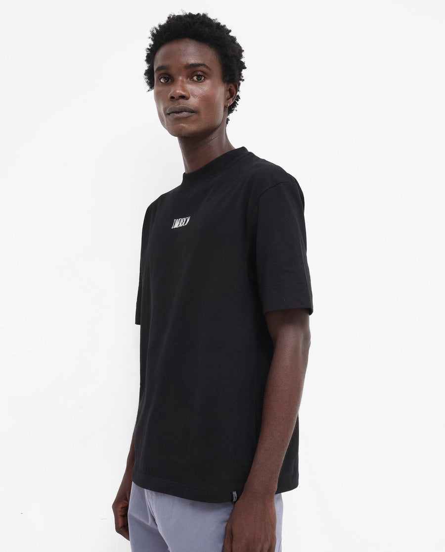 Rare Rabbit Men's Ripley Black Cotton Graphic Print Oversized Fit Half Sleeve Crew Neck T-Shirt