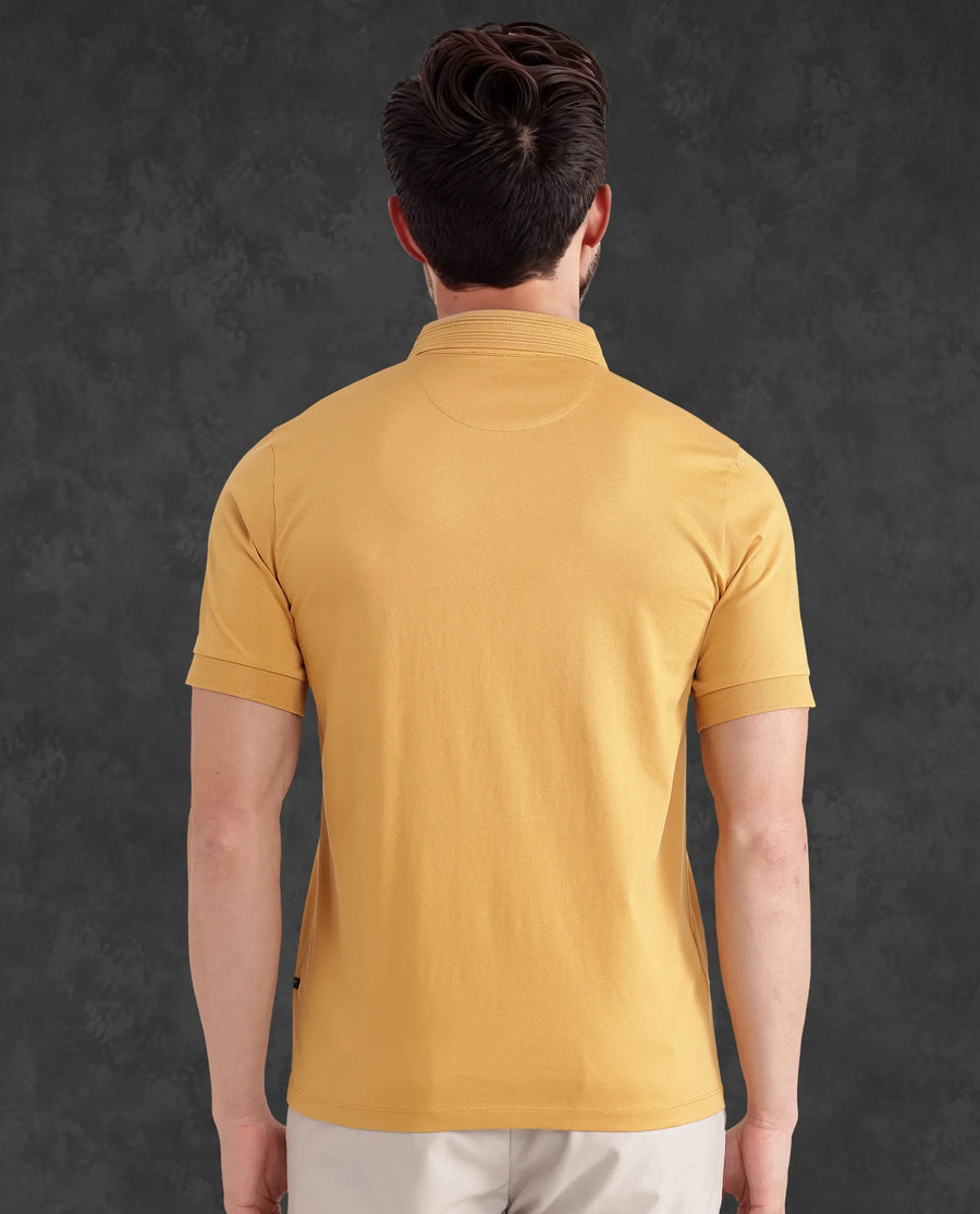 Rare Rabbit Men's Ripl Mustard Cotton Plain Regular Fit Half Sleeve Polo