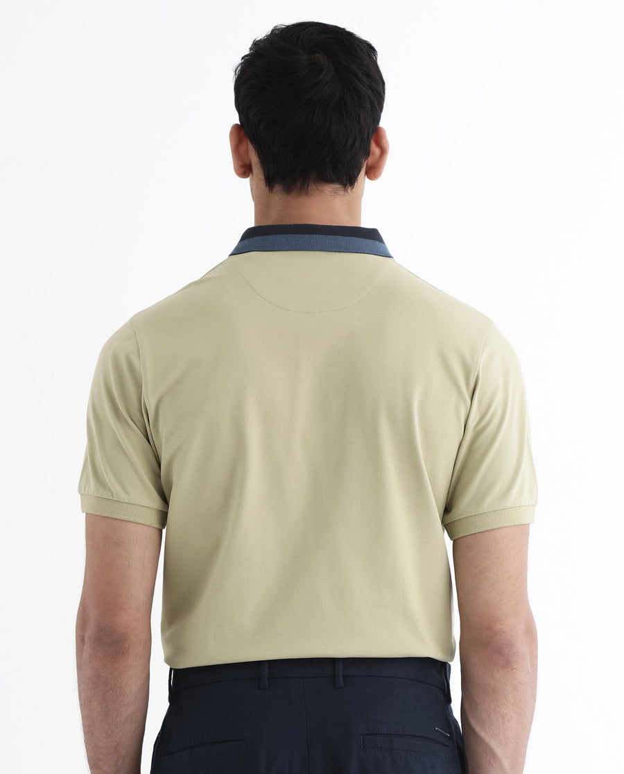 Rare Rabbit Men's Rique Dusky Green Cotton Plain Regular Fit Half Sleeve Polo