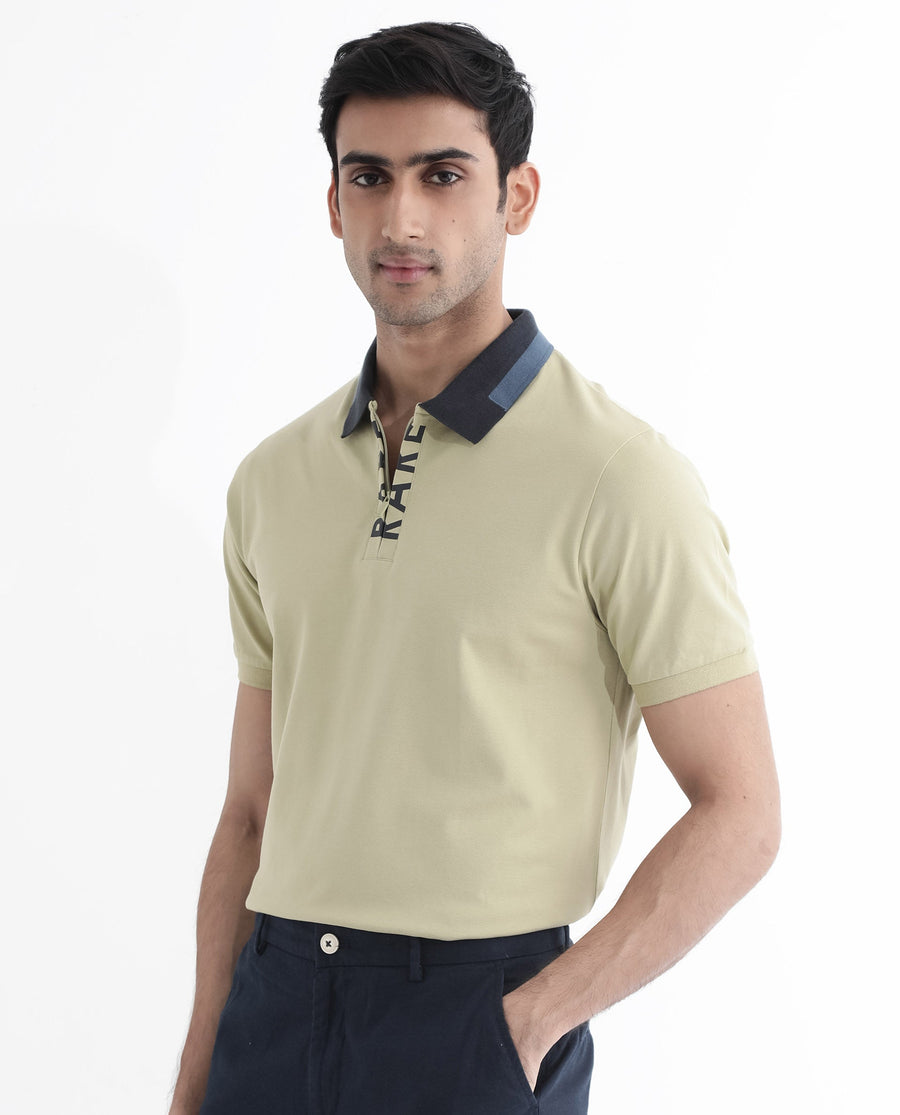 Rare Rabbit Men's Rique Dusky Green Cotton Plain Regular Fit Half Sleeve Polo