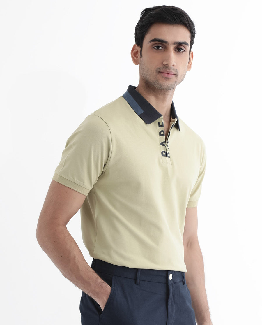 Rare Rabbit Men's Rique Dusky Green Cotton Plain Regular Fit Half Sleeve Polo
