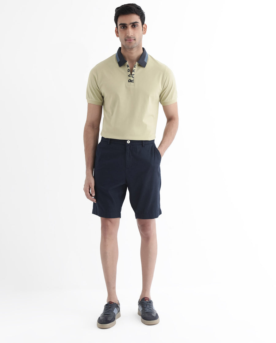 Rare Rabbit Men's Rique Dusky Green Cotton Plain Regular Fit Half Sleeve Polo
