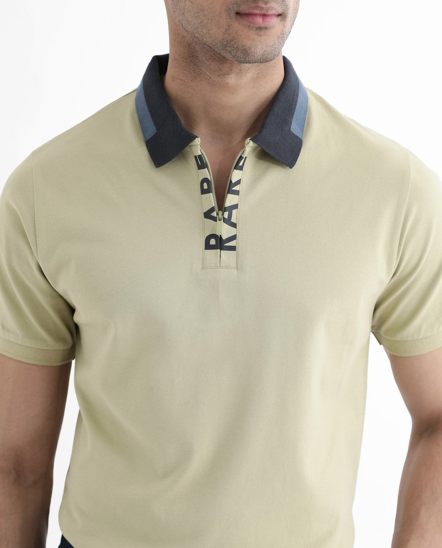 Rare Rabbit Men's Rique Dusky Green Cotton Plain Regular Fit Half Sleeve Polo