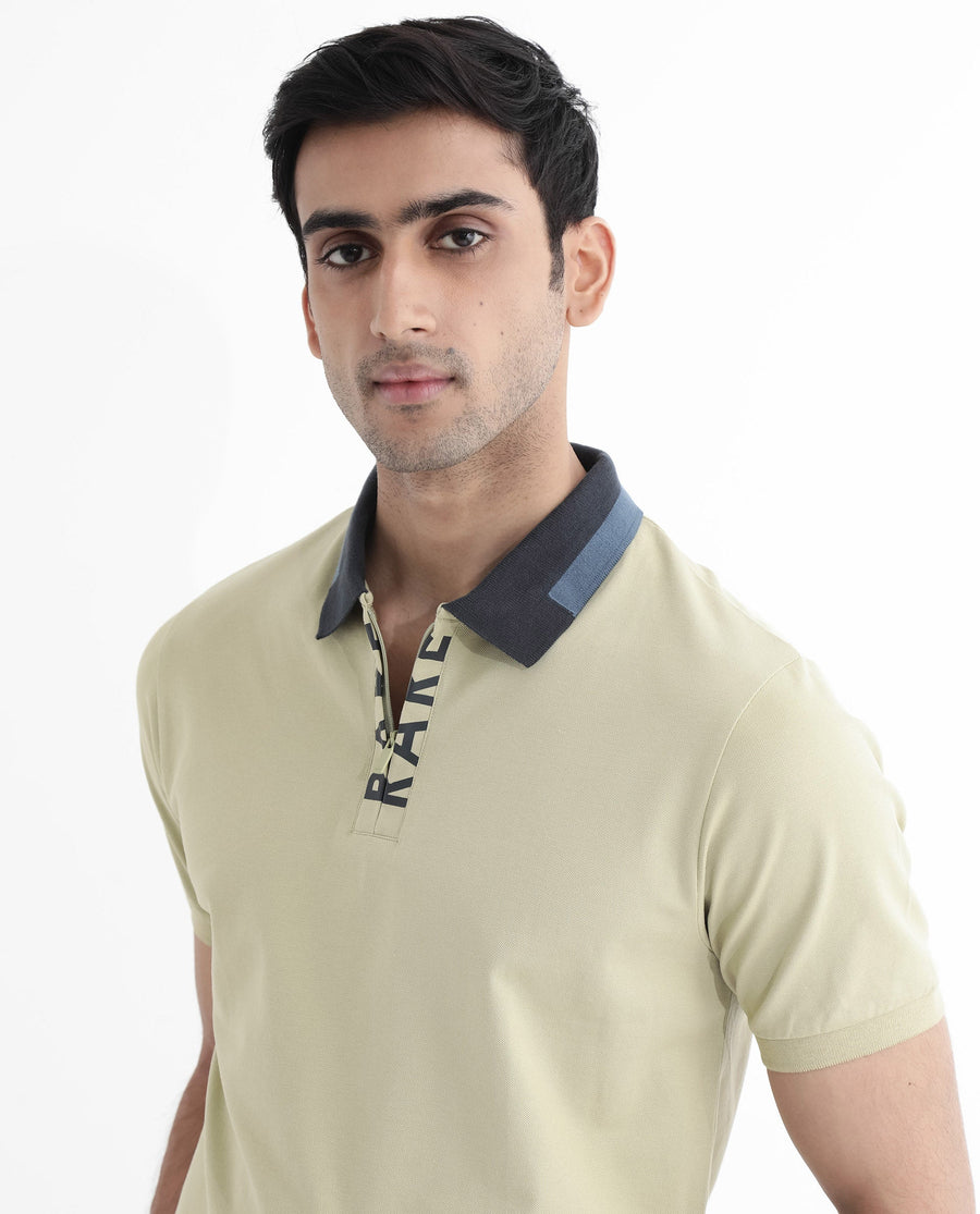 Rare Rabbit Men's Rique Dusky Green Cotton Plain Regular Fit Half Sleeve Polo